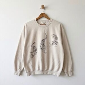 Project Social T Urban Outfitters Tiger Graphic Sweatshirt Cream Mens S/M 4501